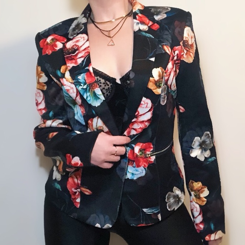 Another Story satin floral blazer suit jacket
